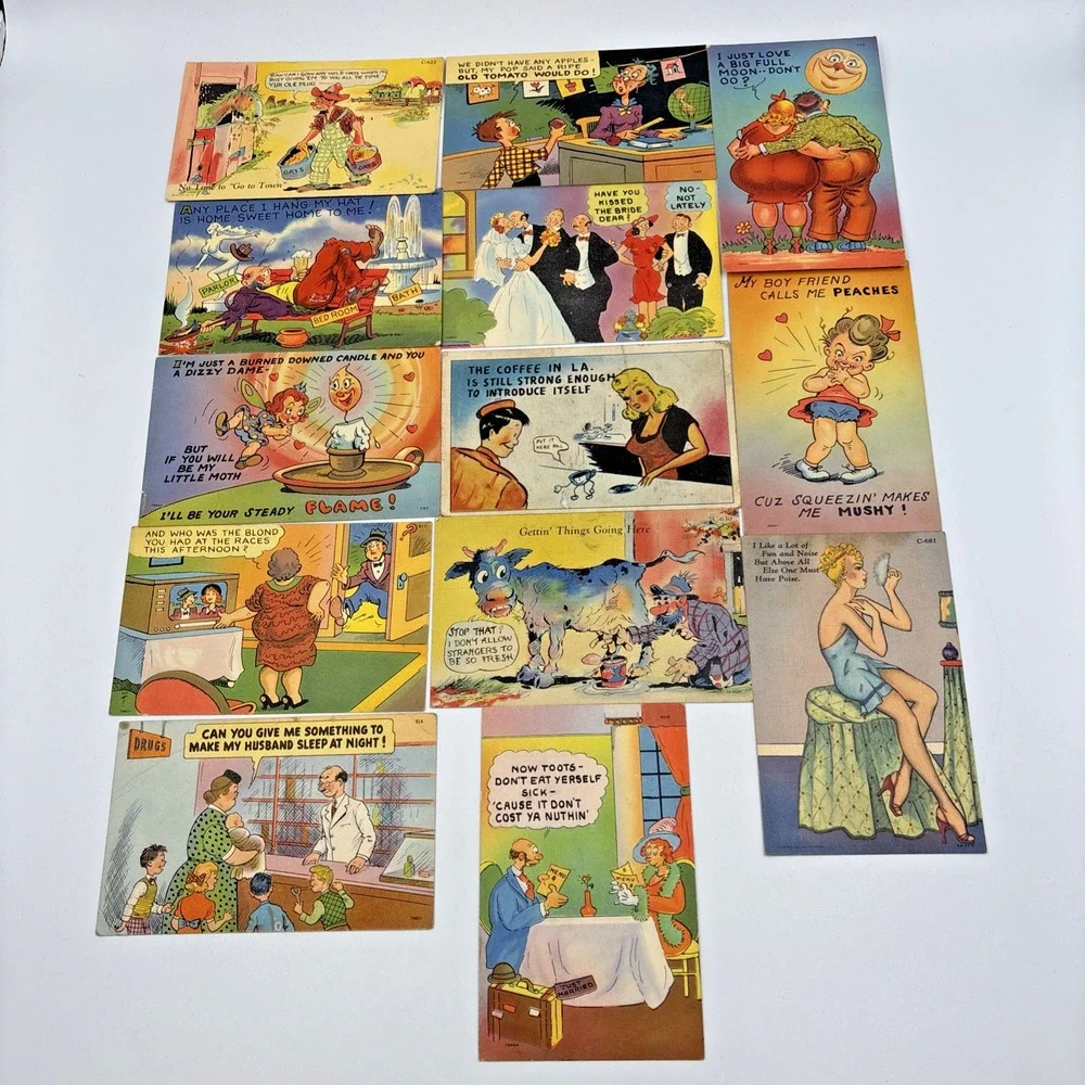 Lot of 13 Vintage Funny Comic Colorful Postcard Unused and Used